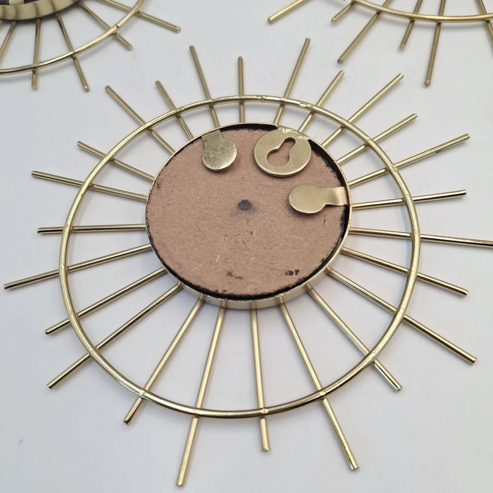 Set of 3 Gold Sunburst Wall Mirrors Metal Starburst Accent Decor 10
